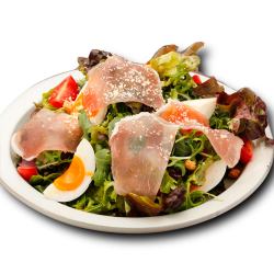 Caesar salad with prosciutto and soft-boiled egg