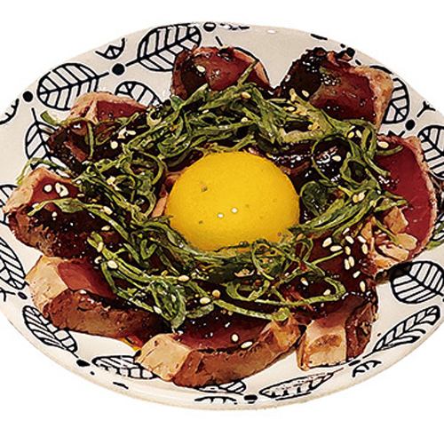 カツオと九条葱でユッケ