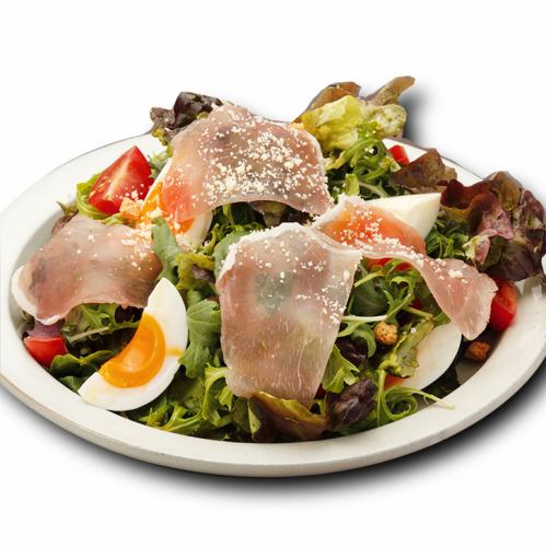 Caesar salad with prosciutto and soft-boiled egg