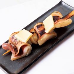 Squid skewers with butter and soy sauce
