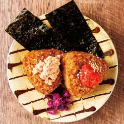 Grilled salmon and mentaiko rice balls