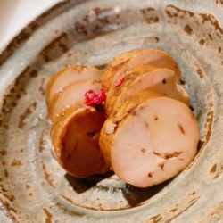 Stewed homemade monkfish liver