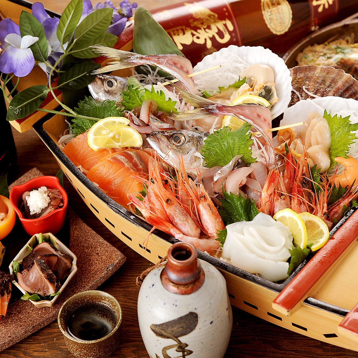 【萬作套餐 4000日圓】刺身船拼盤和柳川牛肉！經理推薦♪