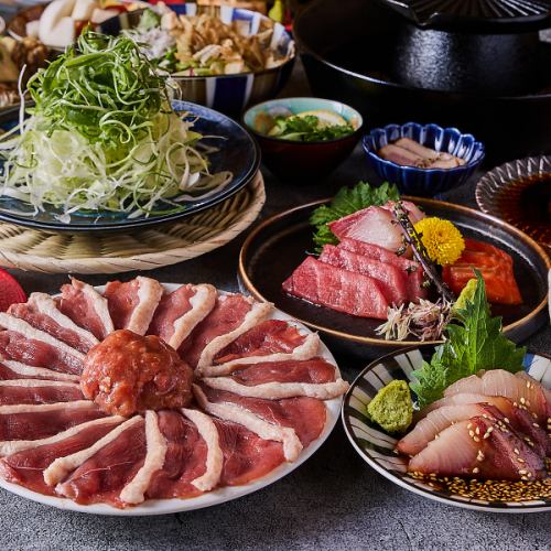 [Red Course] Luxurious 5 kinds of fresh fish platter and duck and leek shabu-shabu!! 9 dishes with 3 hours of all-you-can-drink ⇒ 6000 yen (includes draft beer)