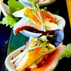 Octopus and salmon carpaccio