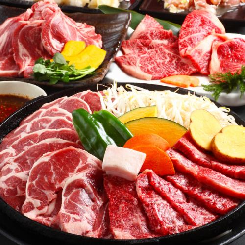 [120 minutes all-you-can-eat and drink plan for Genghis Khan with 4 types including Hokkaido beef yakiniku, grilled seafood, and fresh lamb]