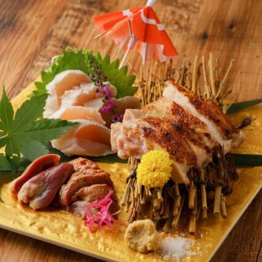【鶏刺し3種盛り】鮮度が良く朝引きだからこそご提供できる、炙り・刺し・たたきメニューは自慢の逸品です!