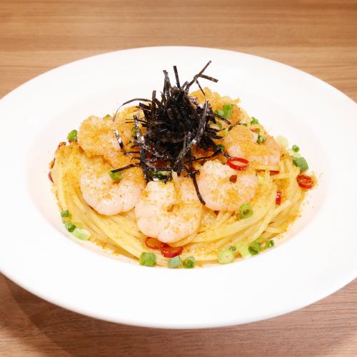 Japanese-style Peperoncino with Shrimp and Dried Karasumi