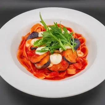Eggplant and mozzarella cheese in tomato sauce