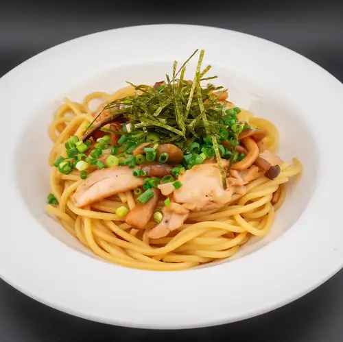 Young chicken and mushrooms in butter soy sauce