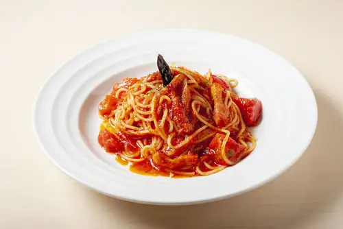 Arrabbiata with diced bacon