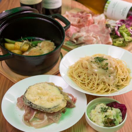 【大皿コース】ゼッポリーノ、前菜の盛り合わせ、食後のアイスクリームなど全5品⇒3000円(税込)