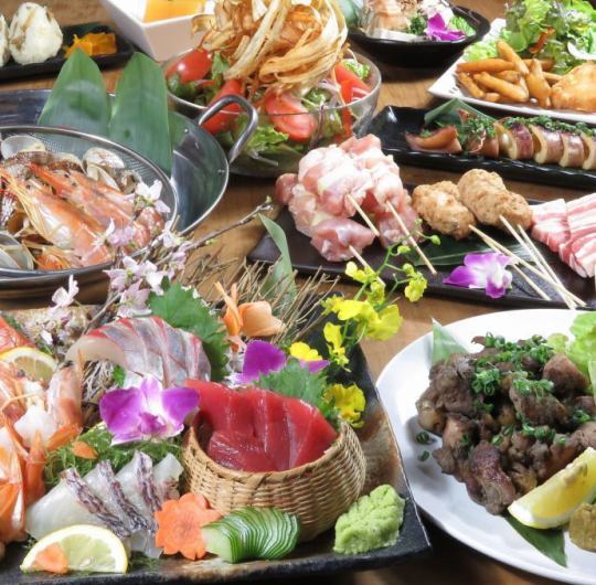 A total of 9 dishes combining domestically-produced chicken and seasonal seafood [Seasonal Chicken Goro Course] 3 hours all-you-can-drink included 4500 yen ⇒ 3500 yen