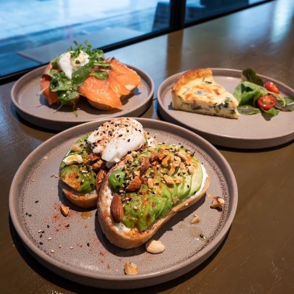 Various open sandwiches and homemade quiche