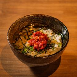 Local chicken broth ochazuke (chanja, octopus and wasabi)