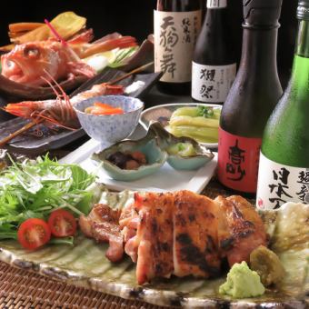 【各種宴会に】2時間飲み放題★お造り盛りや名物炉端焼きや錦爽鶏の炭火焼きなど全7品！7,000円