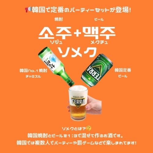 韓国焼酎×韓国定番ビール＝ソメクが登場いたしました！