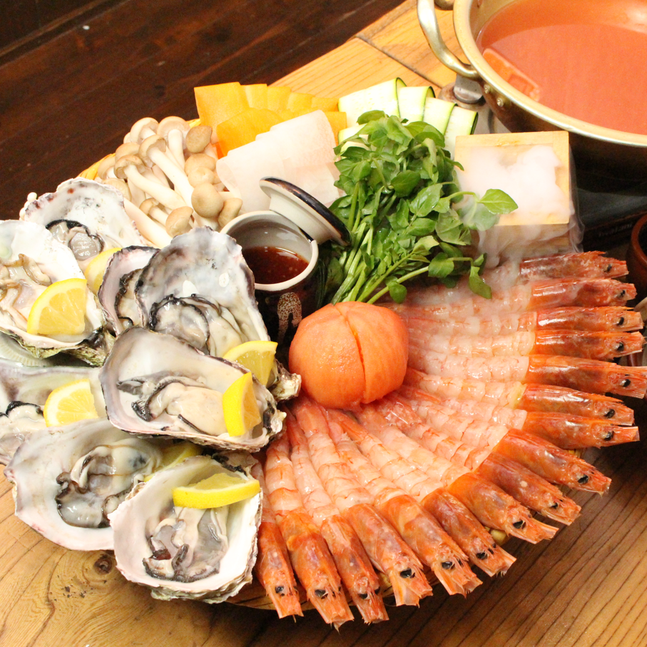 【SNS映え抜群！】出汁が旨い◎海老牡蠣しゃぶコース