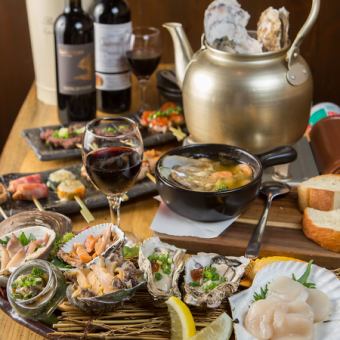 【聚会佳选】8道菜式海鲜套餐，包含炭烤菜肴，仅需4000日元。