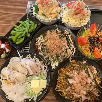 海鮮套餐（文字燒、大阪燒、炒麵及3小時暢飲）－共9道菜，5,000日圓
