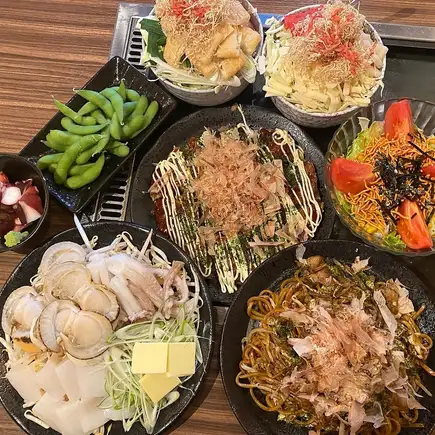 海鮮コース＜もんじゃ＆お好み焼き＆焼きそば＆3時間飲み放題付き＞全9品5000円コース