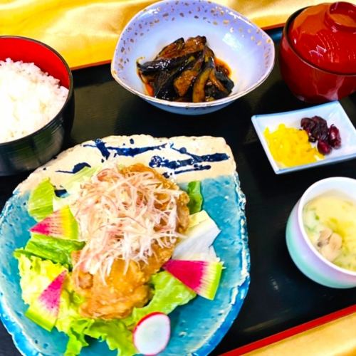 高知野菜応援定食(鶏揚げ茗荷)