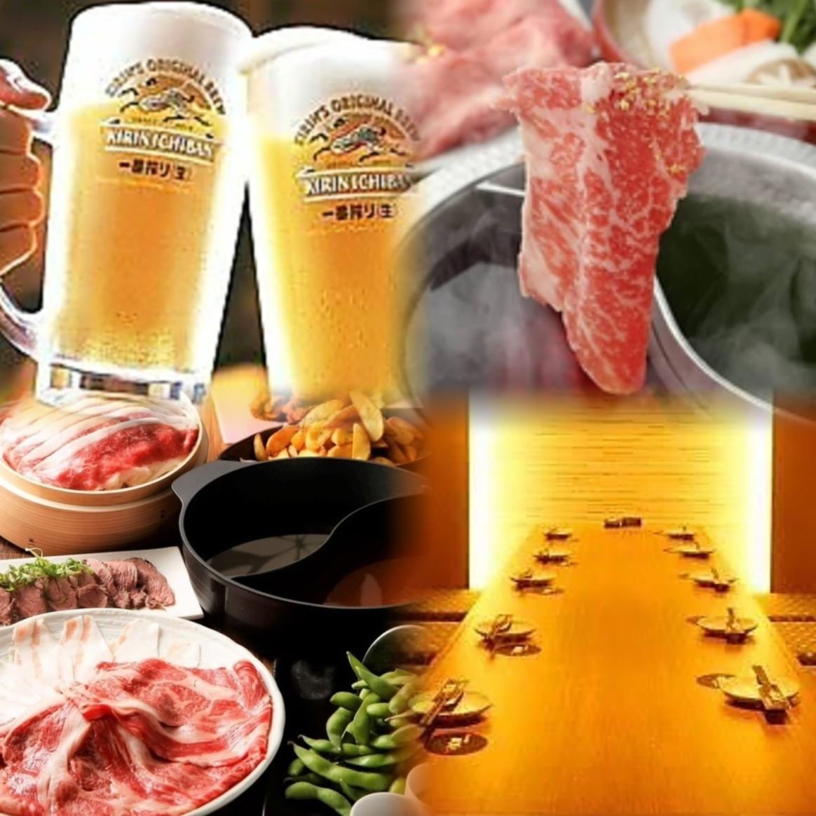 [Private room available] Enjoy the 3-hour all-you-can-drink course, meat sushi, and shabu-shabu!