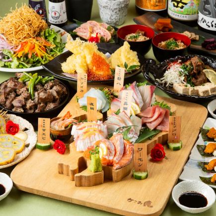 <Superlative> Fresh horse sashimi, 5 types of luxurious fresh fish, mains to choose from ◆ All-you-can-drink with draft beer for 3 hours every day ◆ 13 items in total