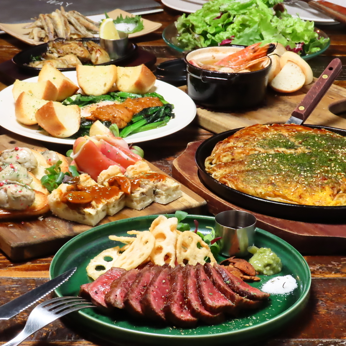 名物!広島流お好み焼きと可愛いサワー、ワインをおしゃれ空間で♪