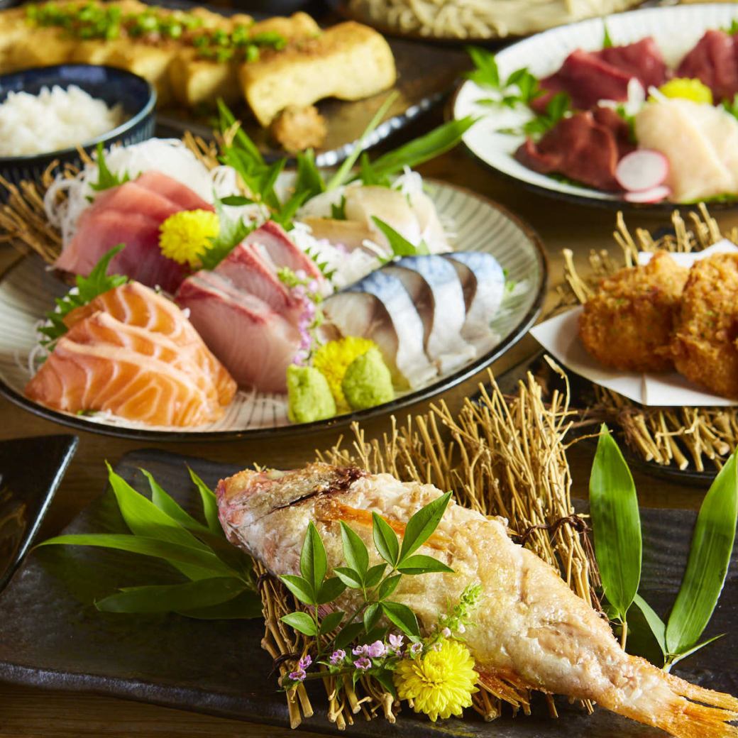 使用北海道新鮮食材的宴會套餐還包括3小時無限量暢飲。