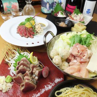 【まるたん大満足コース】伊達鶏の水炊き×ステーキ×鰹の藁焼き2H飲み放題12品6500円（税込）