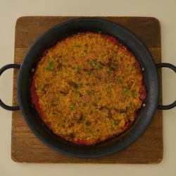 Grilled risotto with a fragrant seafood broth