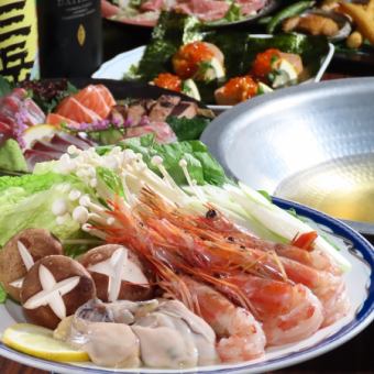 3時間飲放題付！？選べる名物えびしゃぶと牡蠣しゃぶ◆贅沢な日にピッタリ♪鮮魚は贅沢5種盛り 