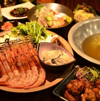 赤エビと牡蠣のしゃぶしゃぶ