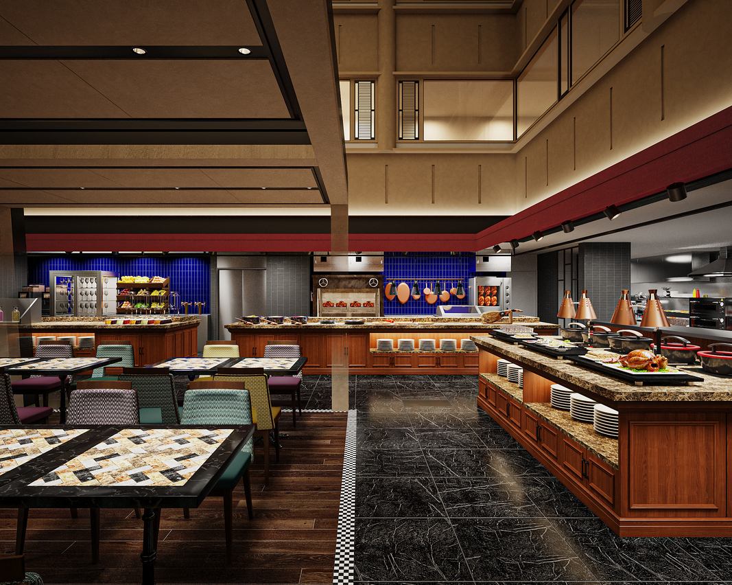 調理パフォーマンスを間近で楽しむ「劇場型」ビュッフェです。