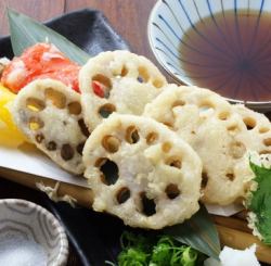Fried lotus root and minced pork scissors