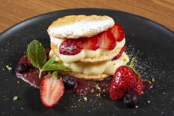 Homemade custard and strawberry millefeuille