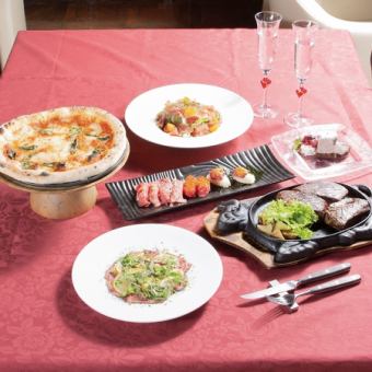 【엄선!백로산 와규 철판구이】자랑의 요리 7품과 석가마구이 피자 뷔페 포함 6,000엔