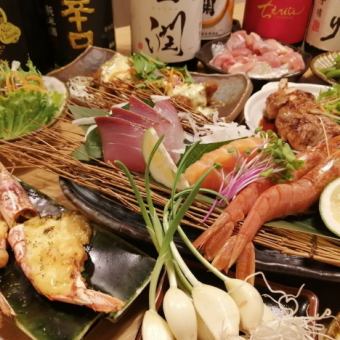 【前一天預約】生魚片、著名的髕十、五郎五郎燒…【髕十套餐】共11道菜：3,850日圓（含稅）