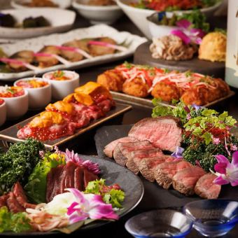 【3h飲み放題付】和牛握り・鶏むねの刺身が味わえる茜コース！　※クーポン利用⇒4500円