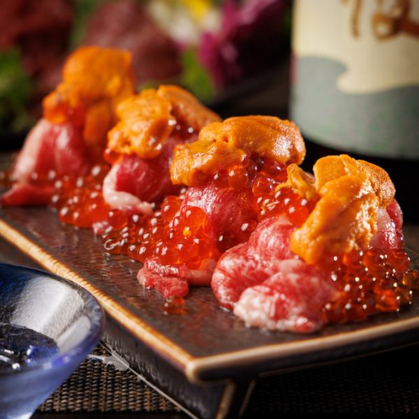 【赤羽駅1分の居酒屋】名物『和牛肩芯の握り うにいくら乗せ』が自慢！贅沢な一品をお召し上がりください！