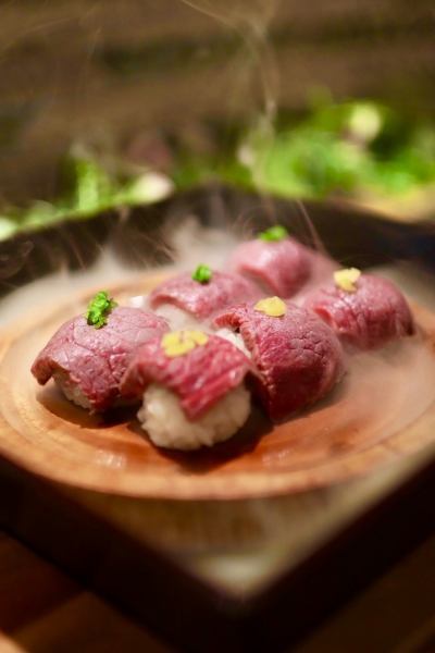 "120 minutes all-you-can-drink" includes the popular smoked meat sushi and your choice of dessert
