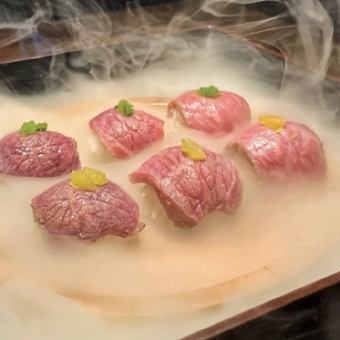 ランチネット予約限定♪【贅沢ランチコース』燻製牛肉寿司とかき氷or焼き芋ブリュレ付き！