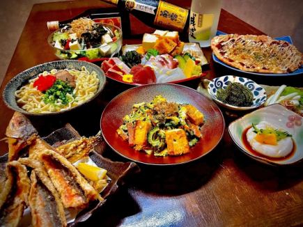 ◆当日予約OK◆≪4000円うちなーコース≫刺身盛り&沖縄そばなど沖縄料理全8品+3時間飲み放題付き