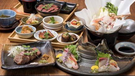 忘年會特別套餐:牛骨牛排和雪蟹肉裹粉套餐 8,000日圓(不含無限暢飲)