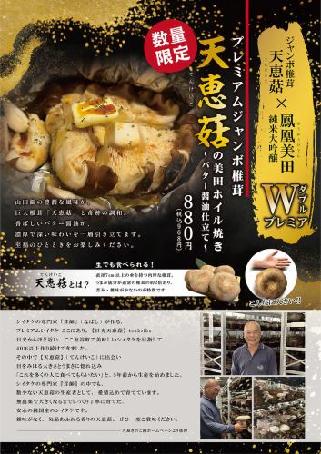 Grilled giant premium shiitake mushroom “Tenkeko” x Tochigi local sake “Houou Mita” in foil