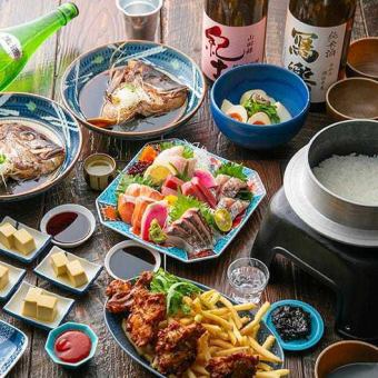 【日本酒飲み放題付き】《5,500円コース》大とろイワシ塩焼きやチキン南蛮が楽しめる全8品
