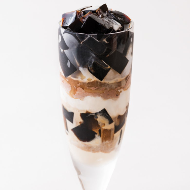 Symphony of charcoal-grilled coffee jelly