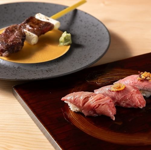 [Value set] 3 pieces of beef skewers and meat sushi