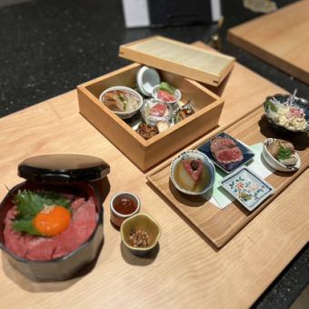 【ランチ】肉逸品盛り合わせ・クリームチーズ茶碗蒸し等 全4品 ランチコース3500円(税込)